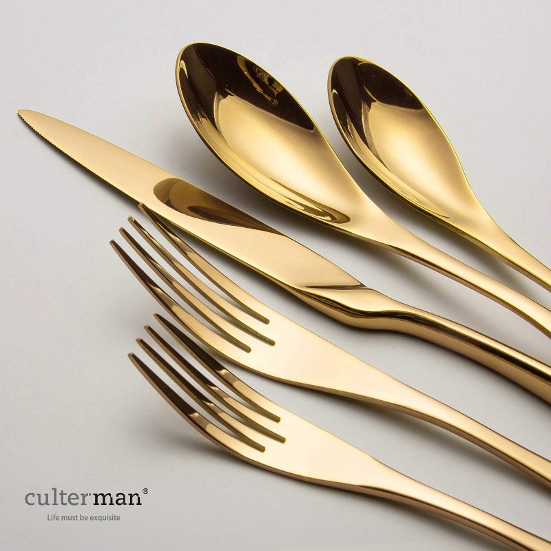 Culterman 20 Piece Gold Flatware Silverware Cutlery Sets,unique modern look,Home & Kitchen Stainless Steel Dinnerware/Tableware/Utensils set For 4,Include Knives/Forks/Spoons Dishwasher Safe - Image 2